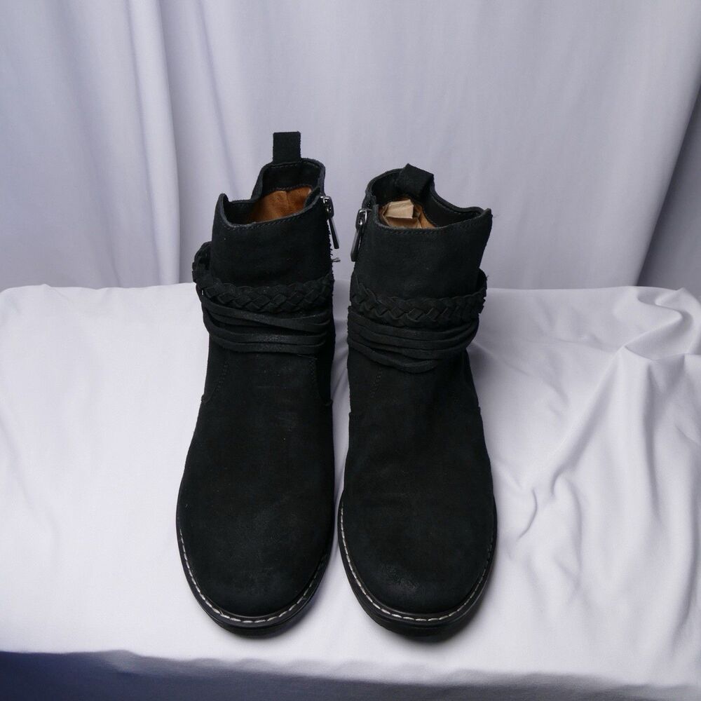 Earth Jeno Black Ankle Bootie Braided Strap Zipper Button Women's Size 7 M